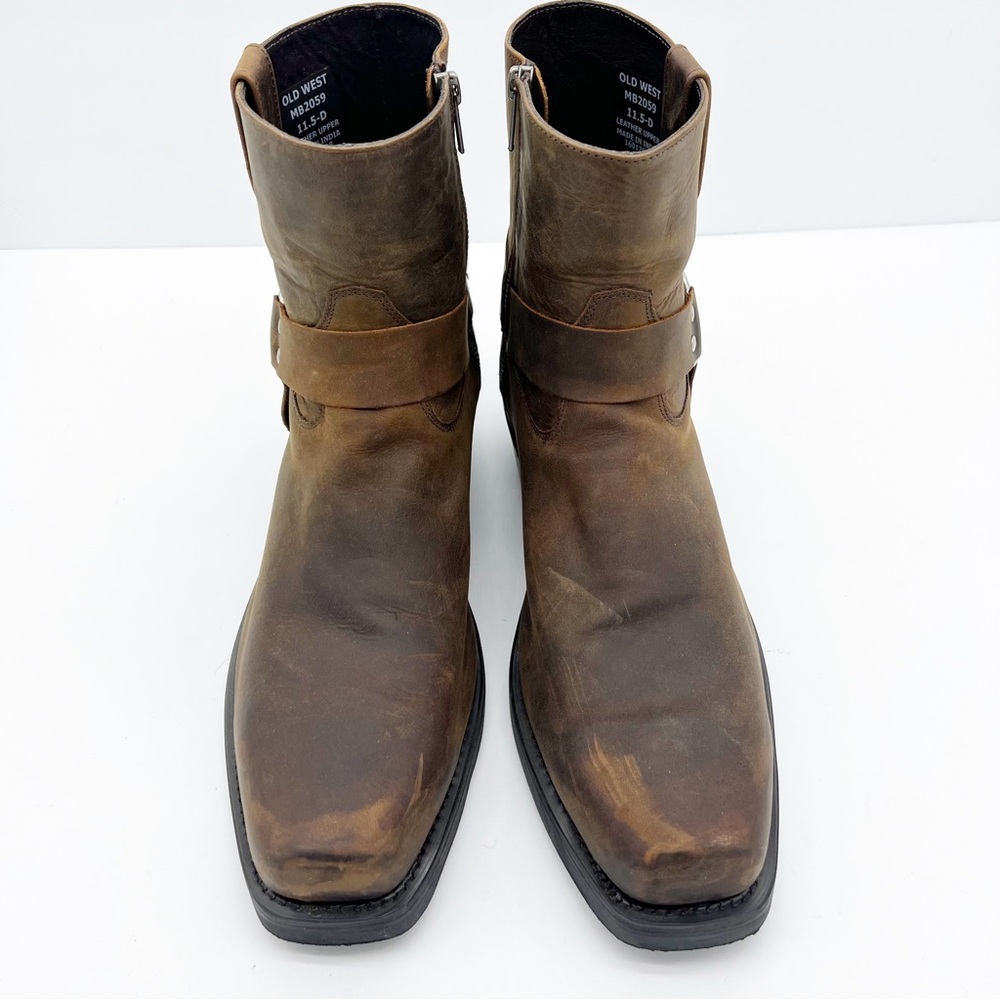 Old West Distressed Brown Leather Men's Boots - Picture 4 of 9